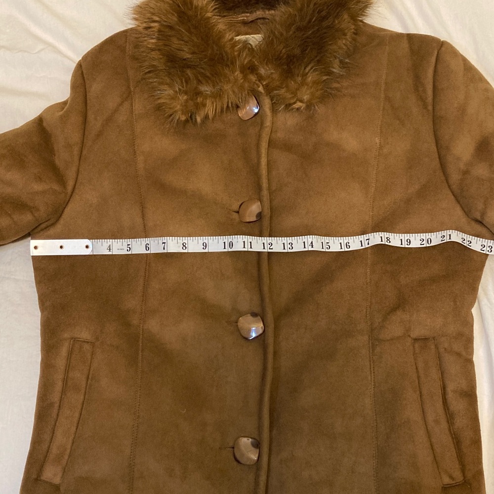 Brown Faux Fur Trimmed Coat - Picture 7 of 9